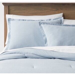 King Cotton Linen Chambray Comforter & Sham Set Blue - Threshold